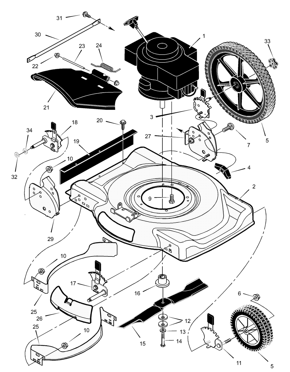 Mower Housing Assembly Diagram and Parts List for 225111X194B 2001 Briggs and Stratton Lawn Mower